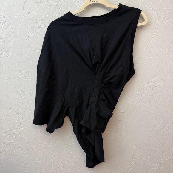 A.W.A.K.E. Mode Knotted Jersey Top Black Asymmetrical Short Sleeve Crop Medium M - Picture 6 of 8